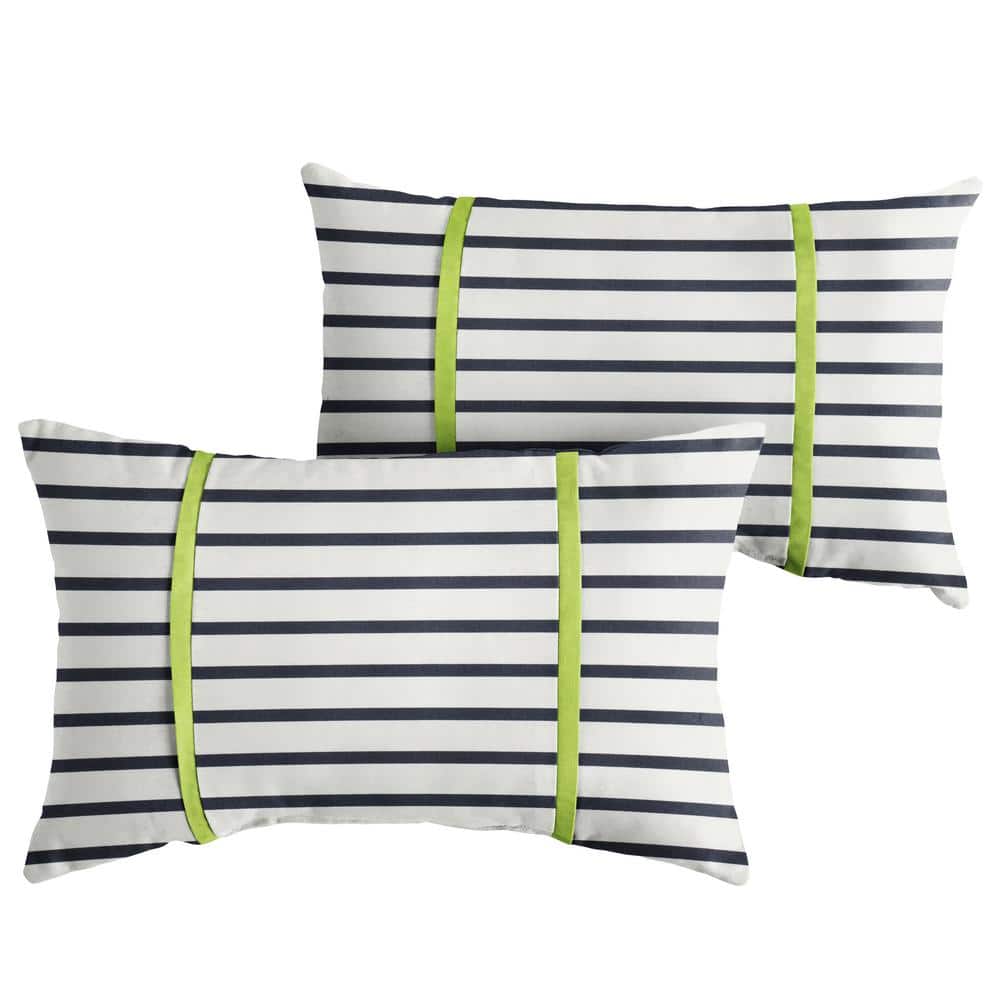 Sunbrella Blue White Stripe with Macaw Green Rectangular Outdoor Knife Edge