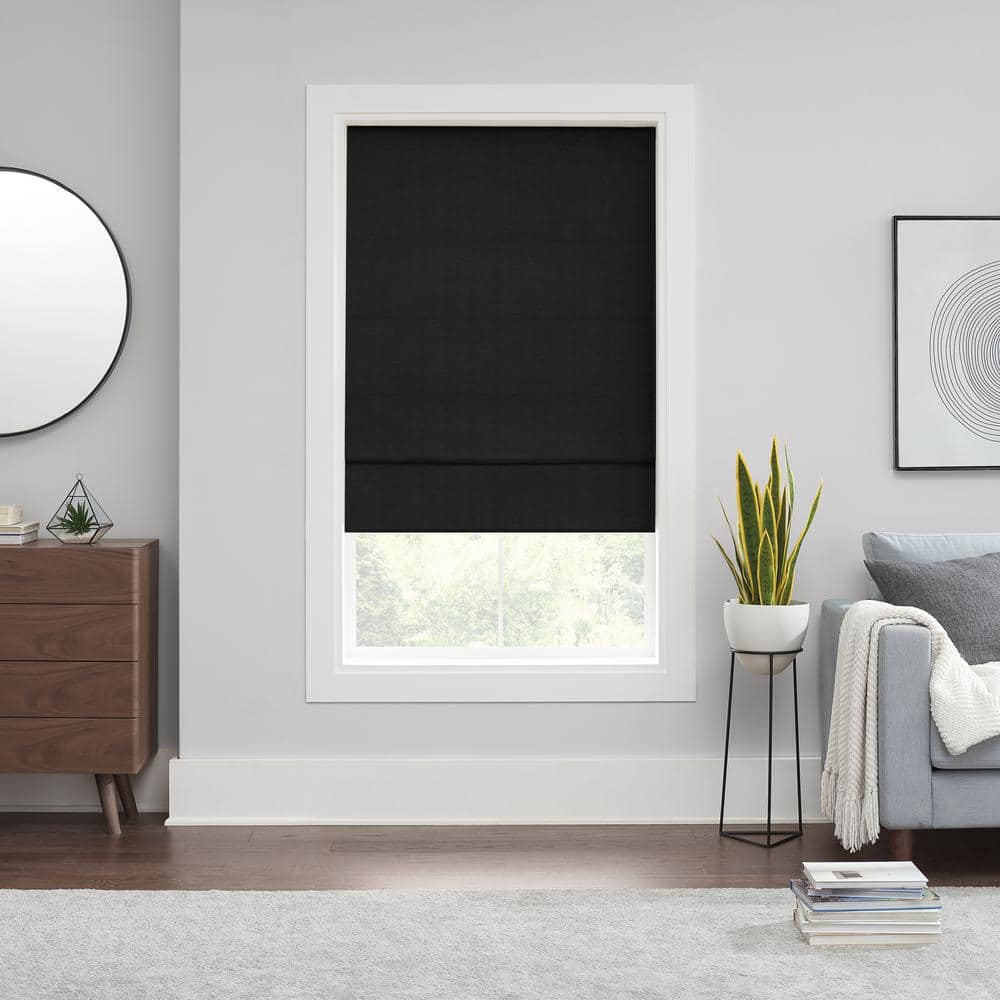 Black Fabric Cordless Blackout Roman Shade 23" x 64"