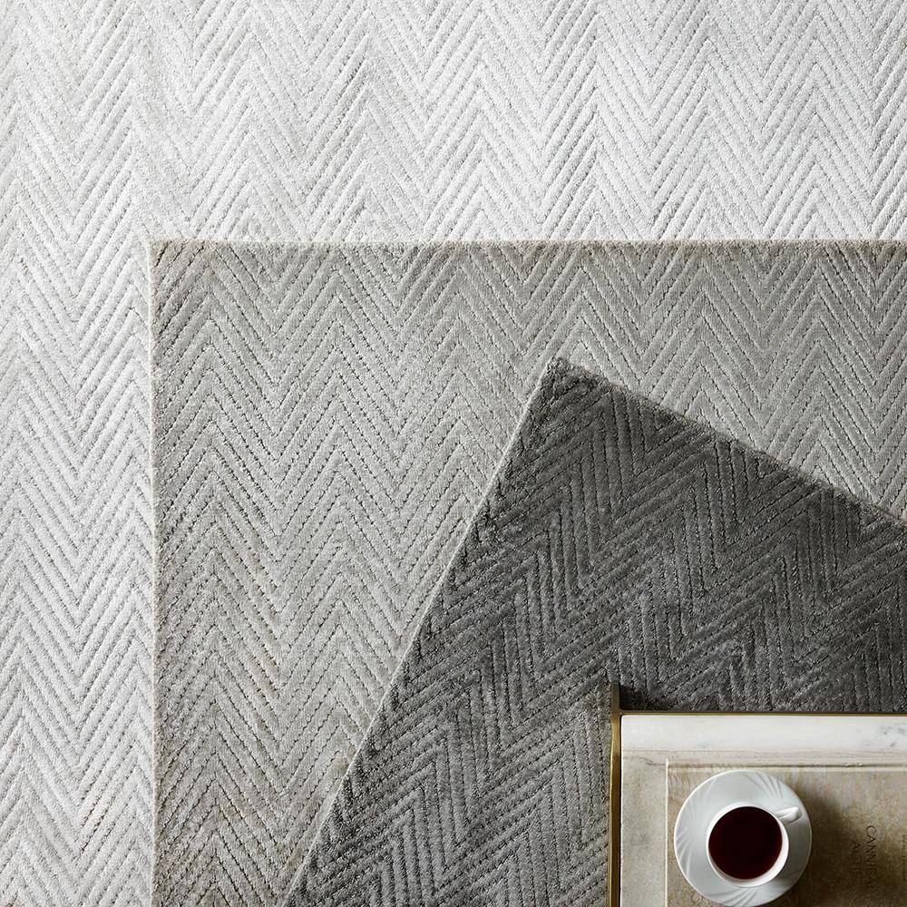 Charcoal Herringbone Hand-Knotted Viscose 8' x 10' Area Rug