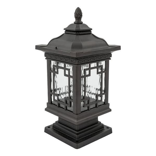 OUKANING 1 Light Black New Chinese Style Aluminum Hardwired Outdoor Waterproof Post Light with No Bulbs Included