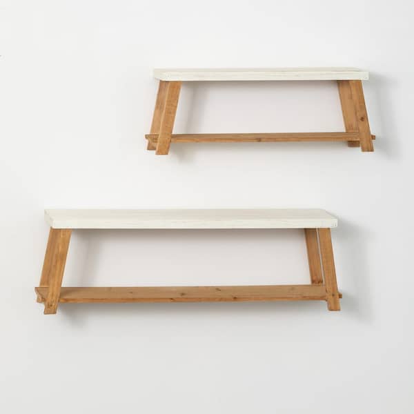 SULLIVANS 23.75 in. and 29.5 in. White Bench-Seat-Shaped Decorative Wall Shelf (Set of 2)