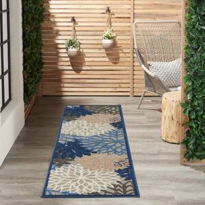 Aloha Blue/Multicolor 2 ft. x 6 ft. Kitchen Runner Floral Modern Indoor/Outdoor Patio Area Rug