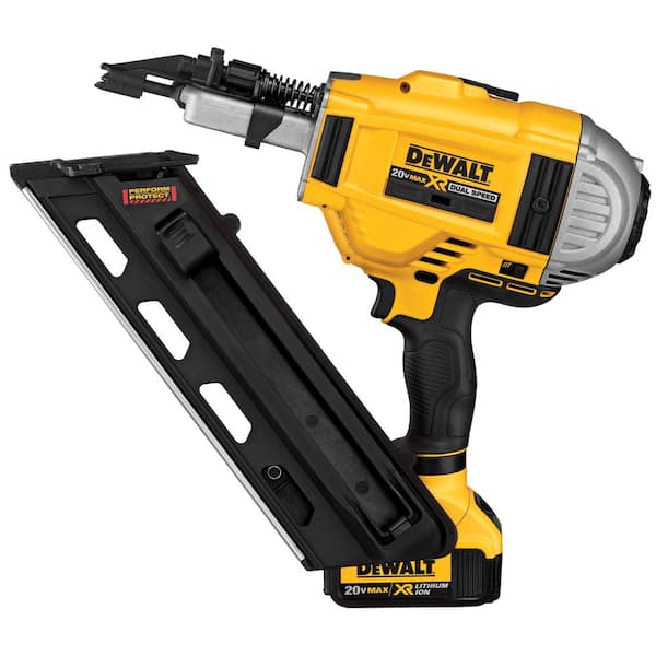 DEWALT 20V MAX XR Lithium Ion 30 Degree Cordless Framing Nailer 18 Gauge Brad Nailer and 1 4.0Ah and 1 2.0Ah Batteries DCN692M1w DCN680B DCB203 The Home Depot