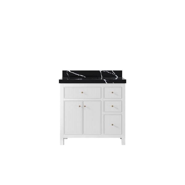 Willow Collections Sonoma 36 in. W x 22 in. D x 36 in. H Left Sink Bath Vanity in White with 2" Calacatta Black Qt. Top