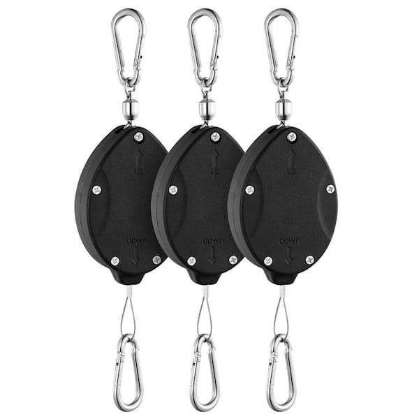 Heavy Duty Retractable Plant Hangers 63-Pulldown Design Stainless Steel Rope Double-Headed Hooks for Bird Feeders 3-Pack
