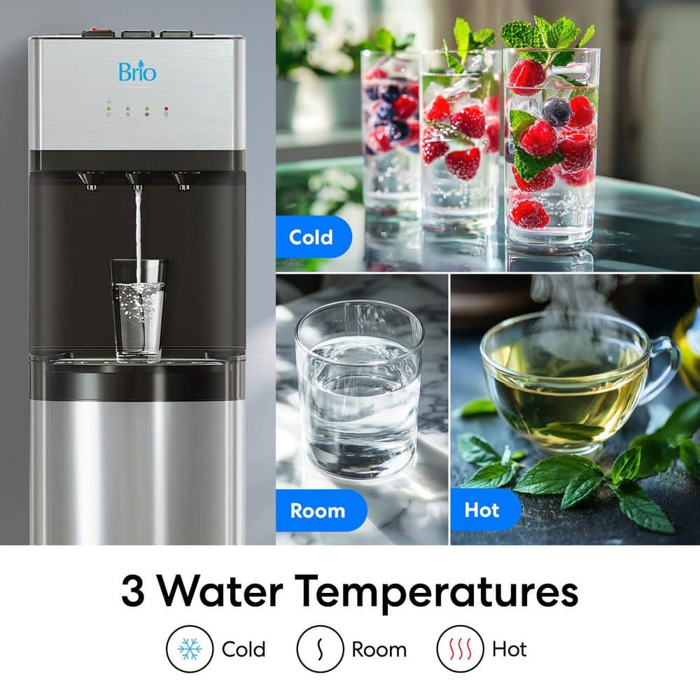 Brio Black Stainless Steel Bottom Loading Water Dispenser with UV Self-Cleaning