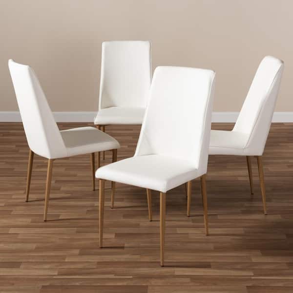 Baxton Studio Chandelle White Faux, Faux Leather Upholstered Dining Chair
