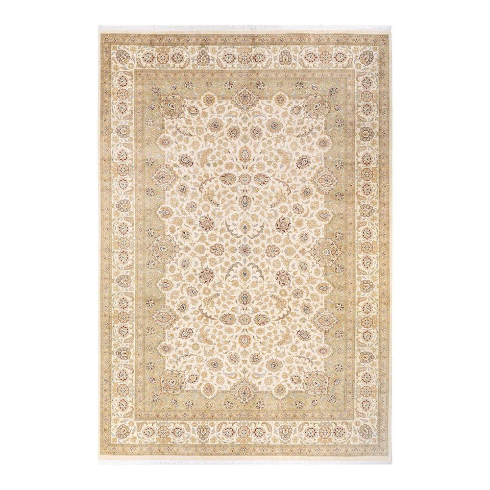 Ivory and Beige Hand-Knotted Wool Oriental 8' x 10' Rug