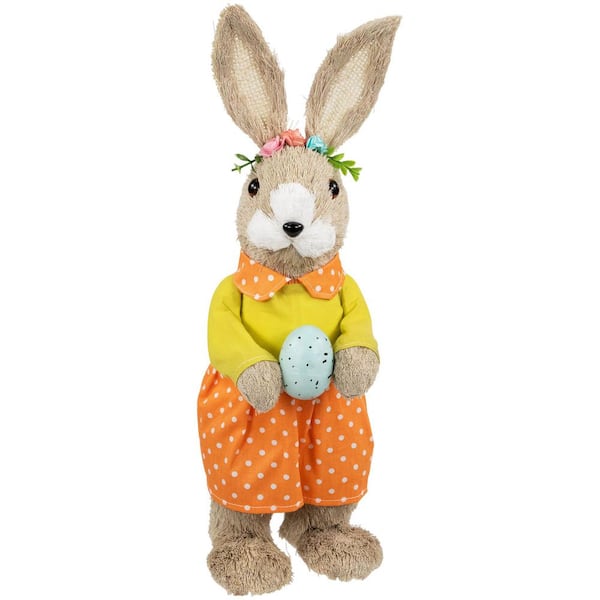 Standing Girl Rabbit with Easter Egg Figure-15 in. -Orange and Green