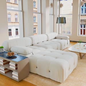 Convertible 103.95 in. Minimalist Free Combination Sofa L-Shaped 4 Seat Velvet Reversible Sectional with Ottoman, Beige