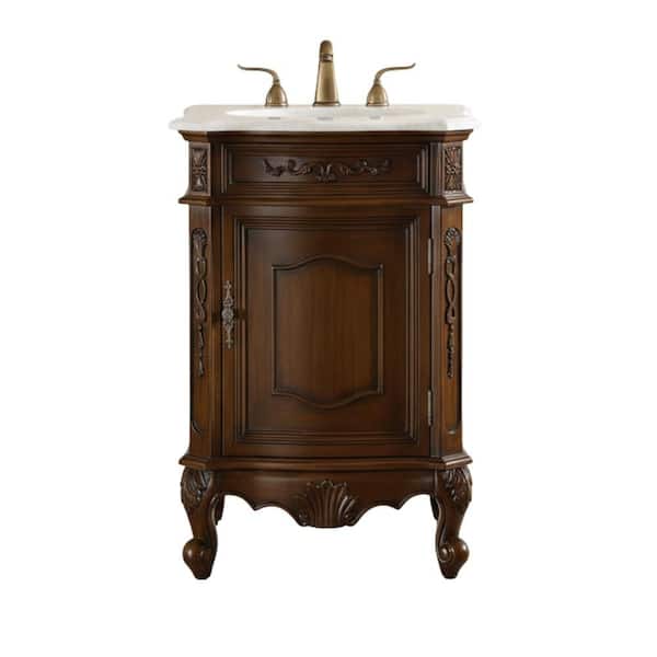 Debellis 24 in. W x 22 in. D x 34 in. H Single Sink Bathroom Vanity in Brown with White Marble Top