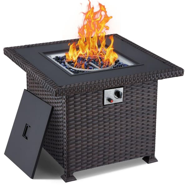Cesicia 24 in Light Brown Square Wicker Outdoor Fire Pit Table