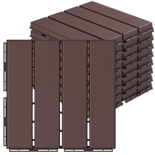 12 in. x 12 in. Plastic Interlocking Deck Tiles, 9-Pack, Waterproof Outdoor Flooring for All Weather Use