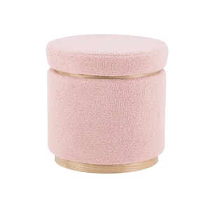Savoy Blush Pink Faux Leather Round 18 in. Storage Ottoman
