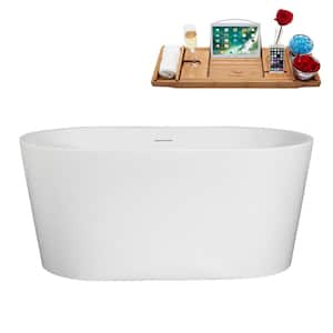 51 in. x 28 in. Acrylic Freestanding Soaking Bathtub in Glossy White with Glossy White Drain, Bamboo Tray