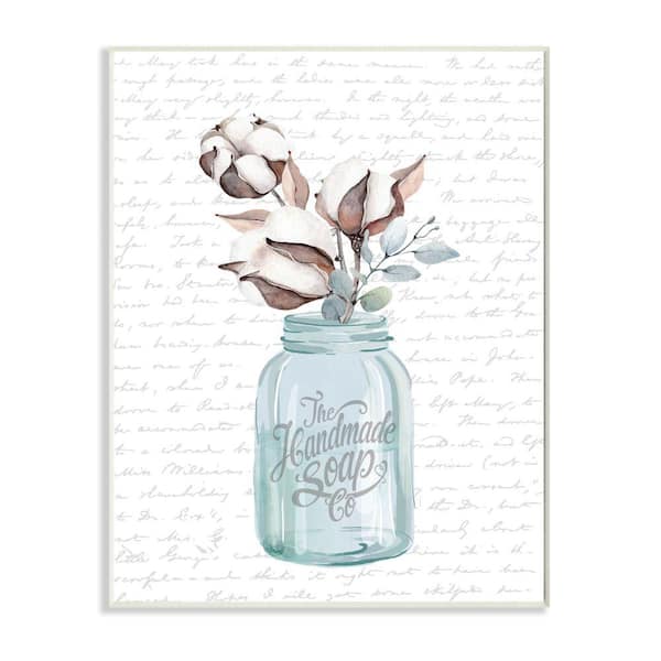 Stupell Industries 13 in. x19 in. "Handmade Soap Jar Cotton Flower Bathroom Word Design"by Lettered and LinedWood Wall Art