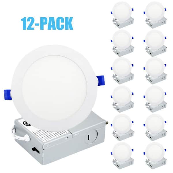 KOAOEIRS 5/6 in. LED Recessed Ceiling Light Adjustable 5CCT Canless Dimmable Indoor/Outdoor Integrated LED Light (12-Pack)