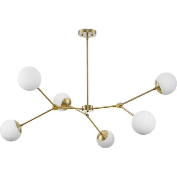 Progress Lighting Haas 50 in. 6-Light Brushed Bronze Modern Organic Chandelier with Opal Glass Shades