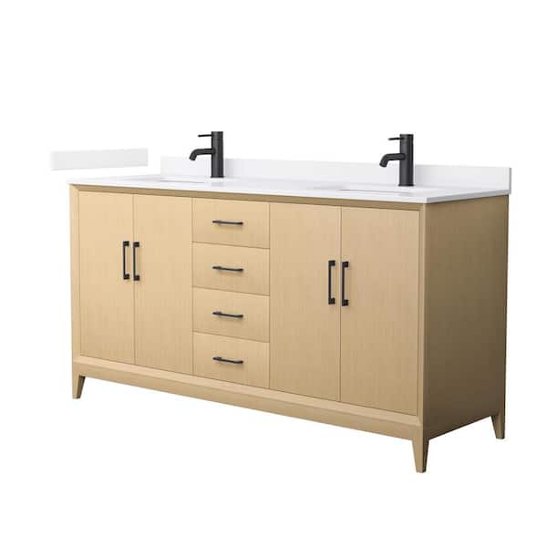 Janna 66 in. Double Freestanding White Oak Bath Vanity with White Cultured Marble Top (Assembled)