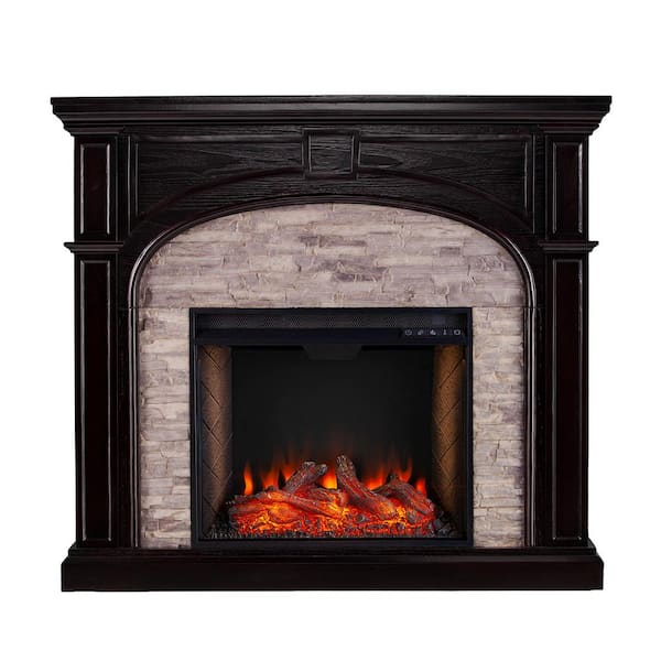 Southern Enterprises Agelina Alexa-Enabled 45.75 in. Electric Smart Fireplace with Faux Stone in Ebony