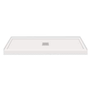 Linear 32 in. L x 60 in. W Alcove Shower Pan Base with Center Drain in Grey