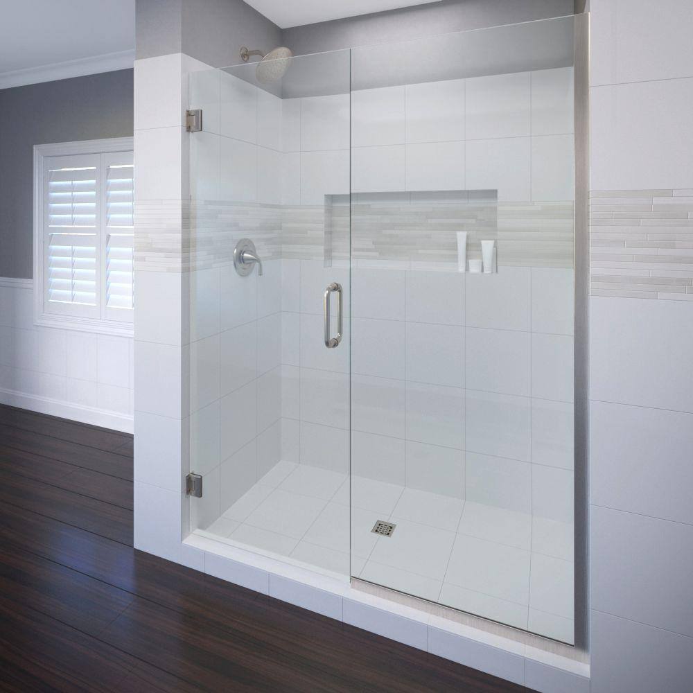 Celesta 76" High Brushed Nickel Frameless Shower Door with Clear Glass