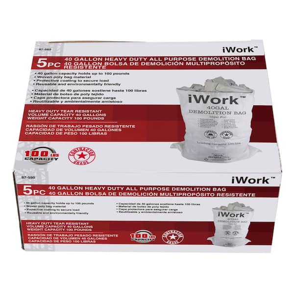 Iwork 40 Gal Contractor Trash Demolition Bags 20 Count 83 658 220 The Home Depot