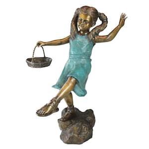 42 in. H Brittany with a Basket Little Girl Cast Bronze Garden Statue
