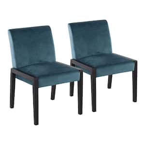 Carmen Teal Velvet and Black Wood Side Dining Chair (Set of 2)
