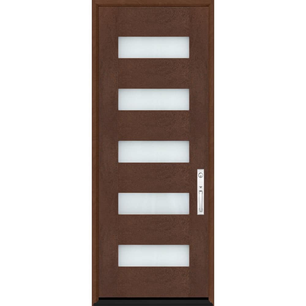 Regency 36 in. x 80 in. 5L Modern Frosted Glass LHIS Chestnut Stain Fiberglass Prehung Front Door w/8011 NKL Lockset price history on PriceWatchPro