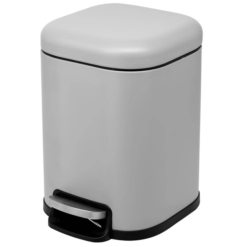 Matte Gray Stainless Steel Square Pedal Bathroom Trash Can