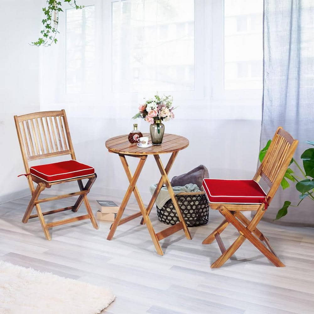 3-Piece Folding Acacia Wood Outdoor Bistro Set with Round Coffee Table and 