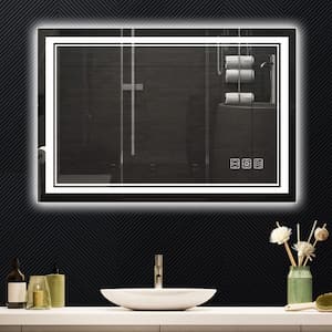 28 in. W x 20 in. H Rectangular Frameless LED Anti-Fog Dimmable Wall Bathroom Vanity Mirror with Touch Switch Control