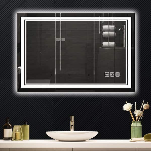 Runesay 28 in. W x 20 in. H Rectangular Frameless LED Anti-Fog Dimmable Wall Bathroom Vanity Mirror with Touch Switch Control