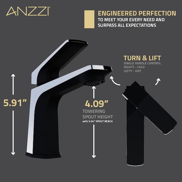 Single-Handle Single-Hole Bathroom Faucet with Pop-Up Drain in Matte Black and Chrome