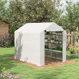 5.9 ft. x 8 ft. x 6.9 ft. Portable Walk in DIY Greenhouse For Outdoors with Roll-up Zipper Door, 18 Shelves, PE Cover