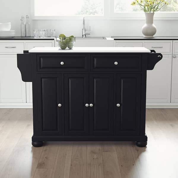 Crosley Cambridge Gray Granite Top Portable Kitchen Island in Black