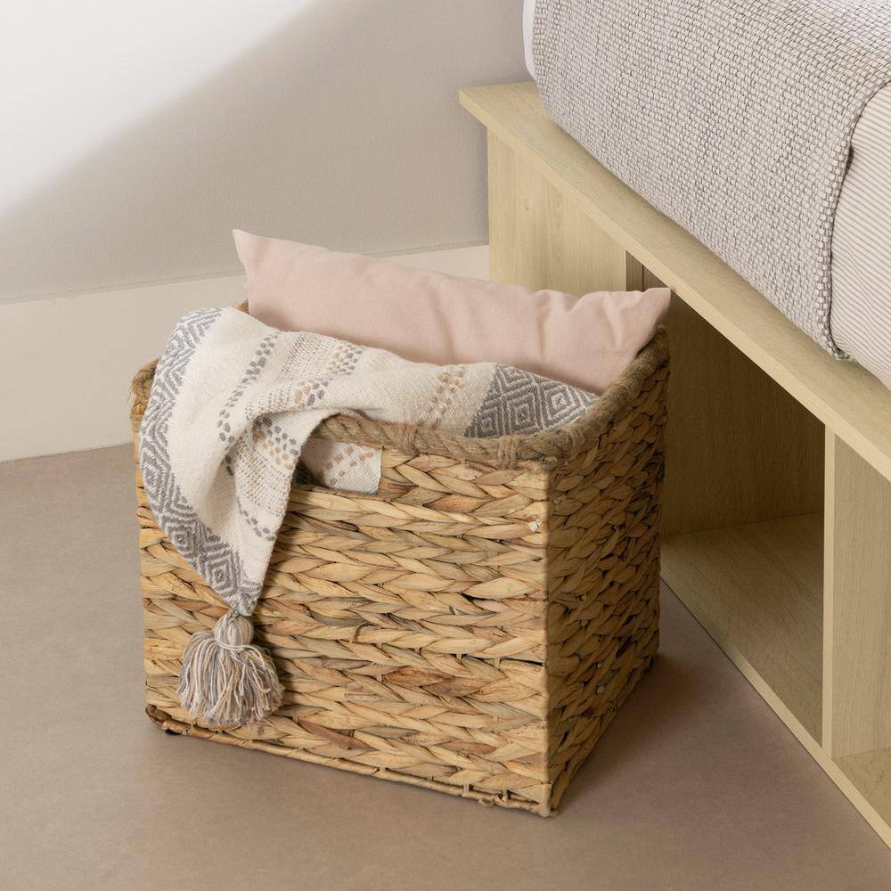 Bleached Oak Full Captain's Bed with Storage and Wicker Baskets