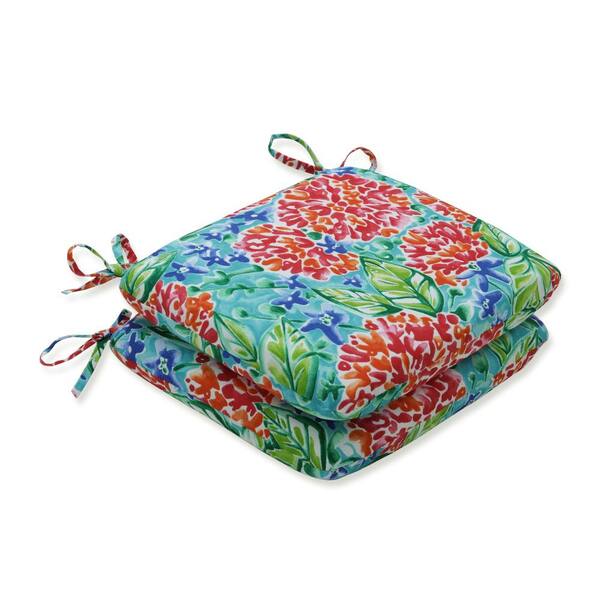 Pillow Perfect Floral 18.5 x 15.5 Outdoor Dining Chair Cushion in Pink/Blue/Green (Set of 2)