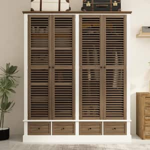 Brown Wood 63 in. W Shutter Doors Armoires Wardrobe with Thick Base, 4-Drawers, Hanging Rod (74.8 in. H x 19.7 in. D)