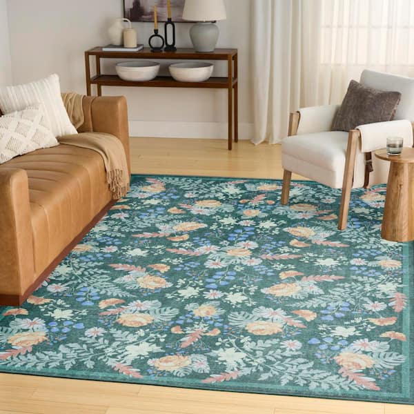 Botanical Washables Green Multicolor 4 ft. x 6 ft. Floral Contemporary Area Rug