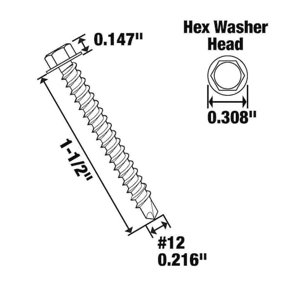 Everbilt #12 x 1-1/2 in. Hex Head Zinc Plated Sheet Metal Screw
