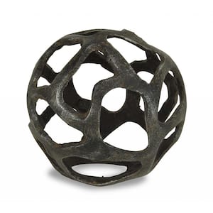 6 in. Natural Black Cast Iron Abstract Decorative Orb