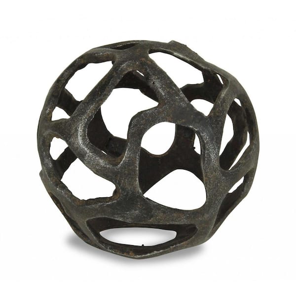 HomeRoots 6 in. Natural Black Cast Iron Abstract Decorative Orb