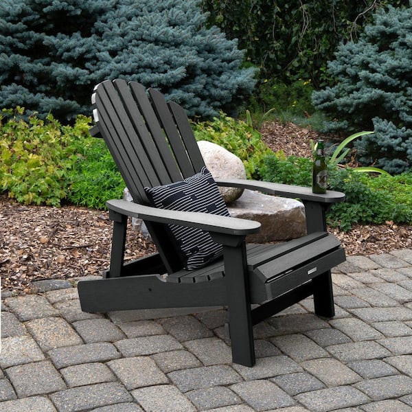 Highwood King Hamilton Black Folding and Reclining Recycled Plastic Adirondack Chair