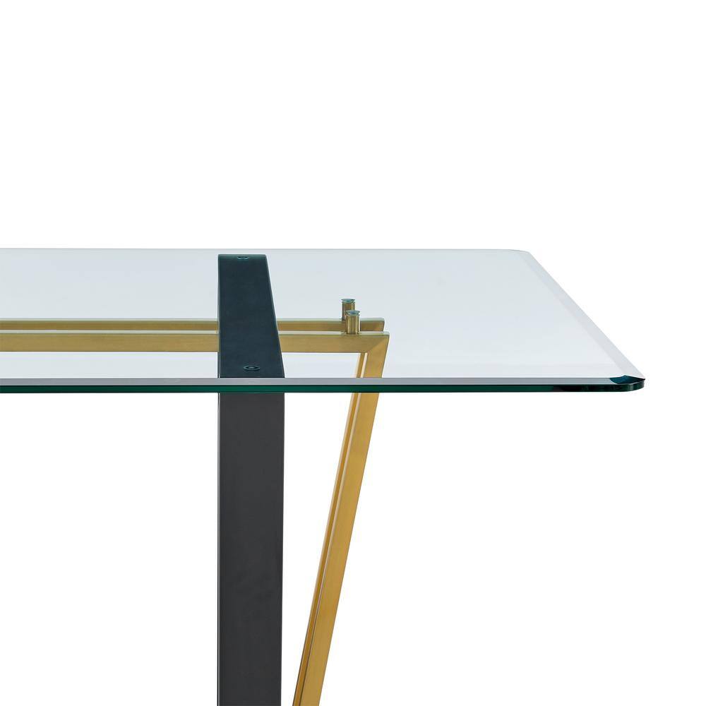 Kai 72" Rectangular Glass Dining Table with Black and Gold Base