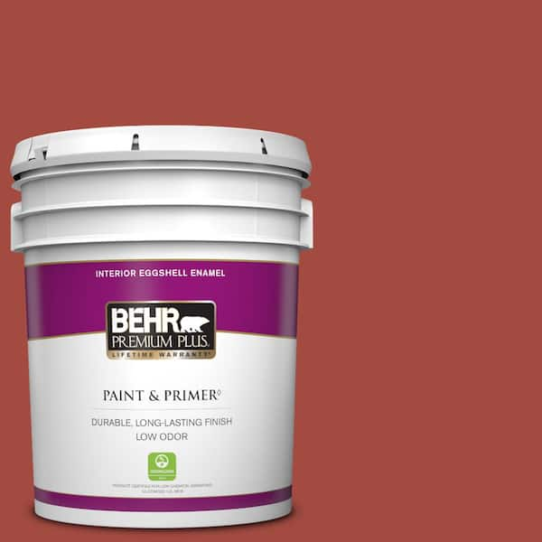 BEHR PREMIUM PLUS 5 gal. #170D-7 Farmhouse Red Eggshell Enamel Low Odor Interior Paint & Primer