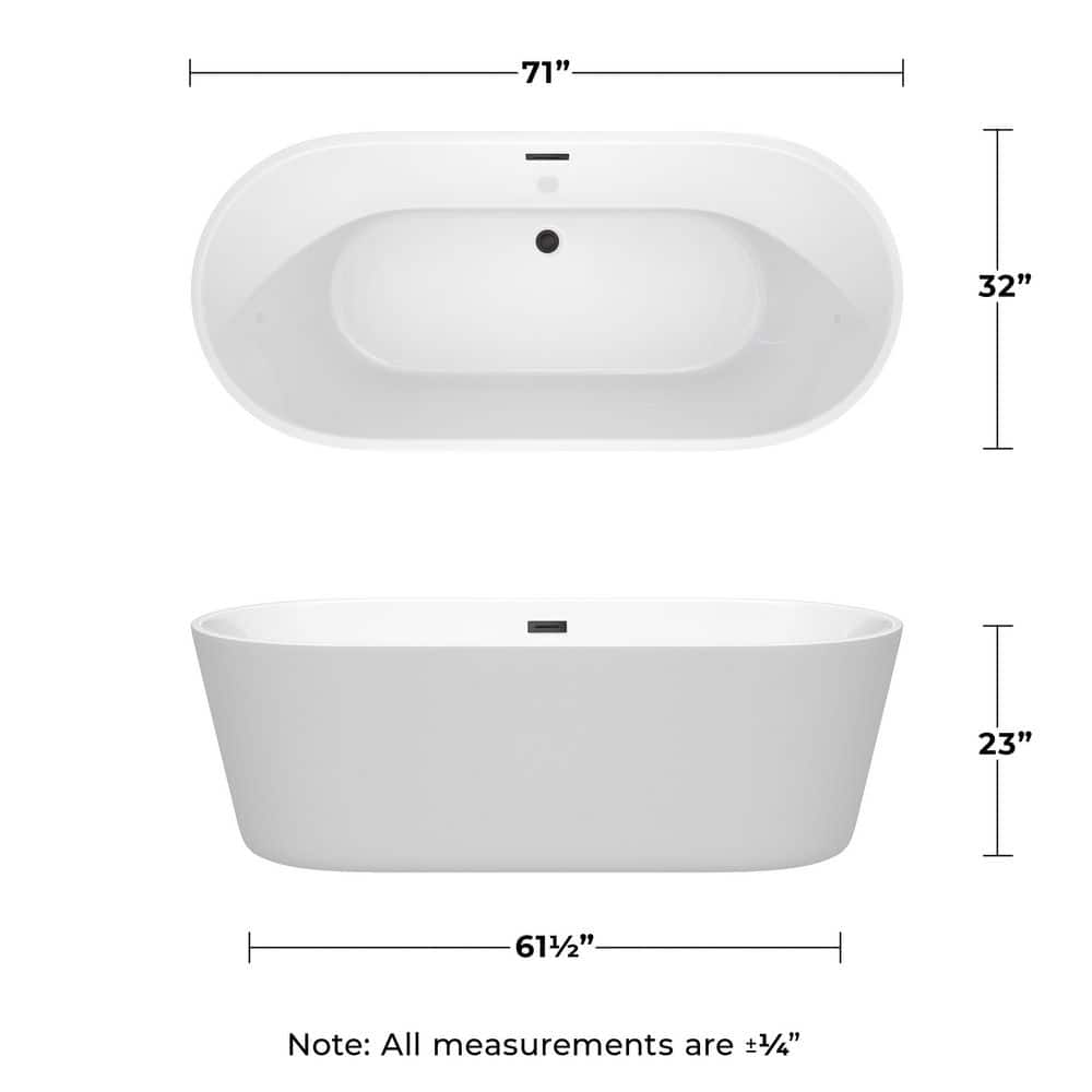Carissa 71'' White Acrylic Freestanding Bathtub with Matte Black Trim
