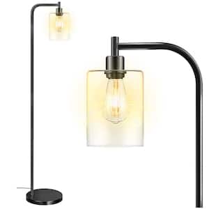 66 in. Black Industrial Floor Lamp with Glass Shade, Tall Standing Lighting with Foot Switch