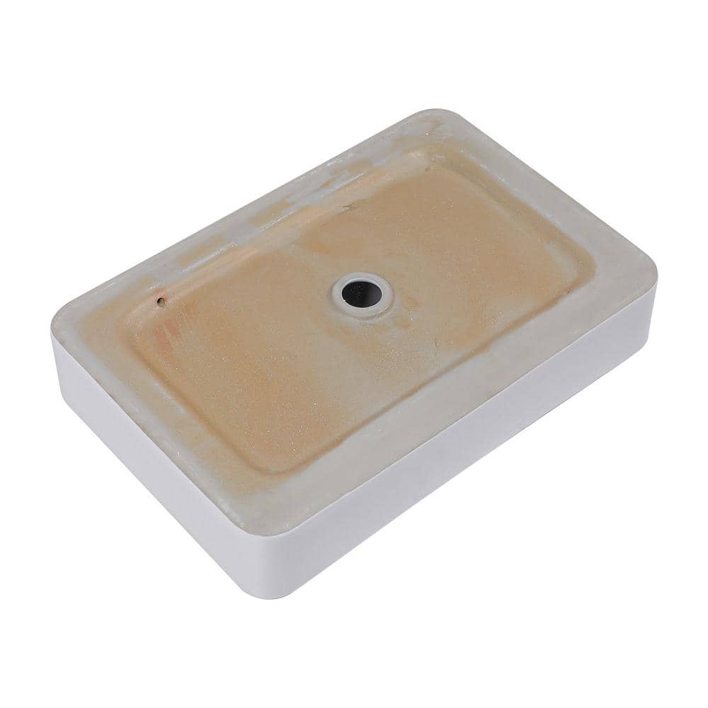 24" White Ceramic Rectangular Above-Counter Vessel Sink